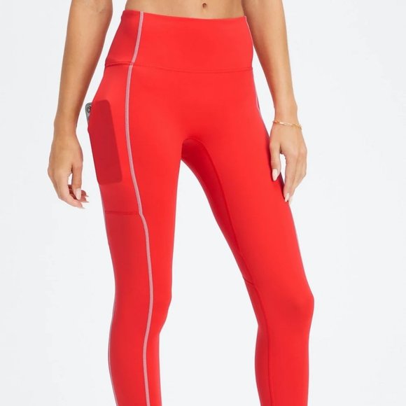 Fabletics Trinity Utility Phone Zipper Pocket Legging High Waist Red Gray XL NWT - Picture 2 of 8